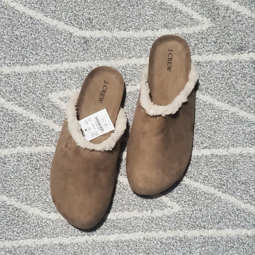 NWT J. CREW Faux Suede Clog Slippers With Sherpa Lining